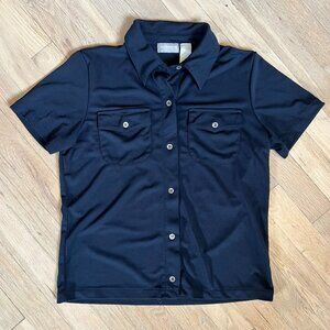 Liz Claiborne Black Short Sleeve Button Down Shirt Womens Med